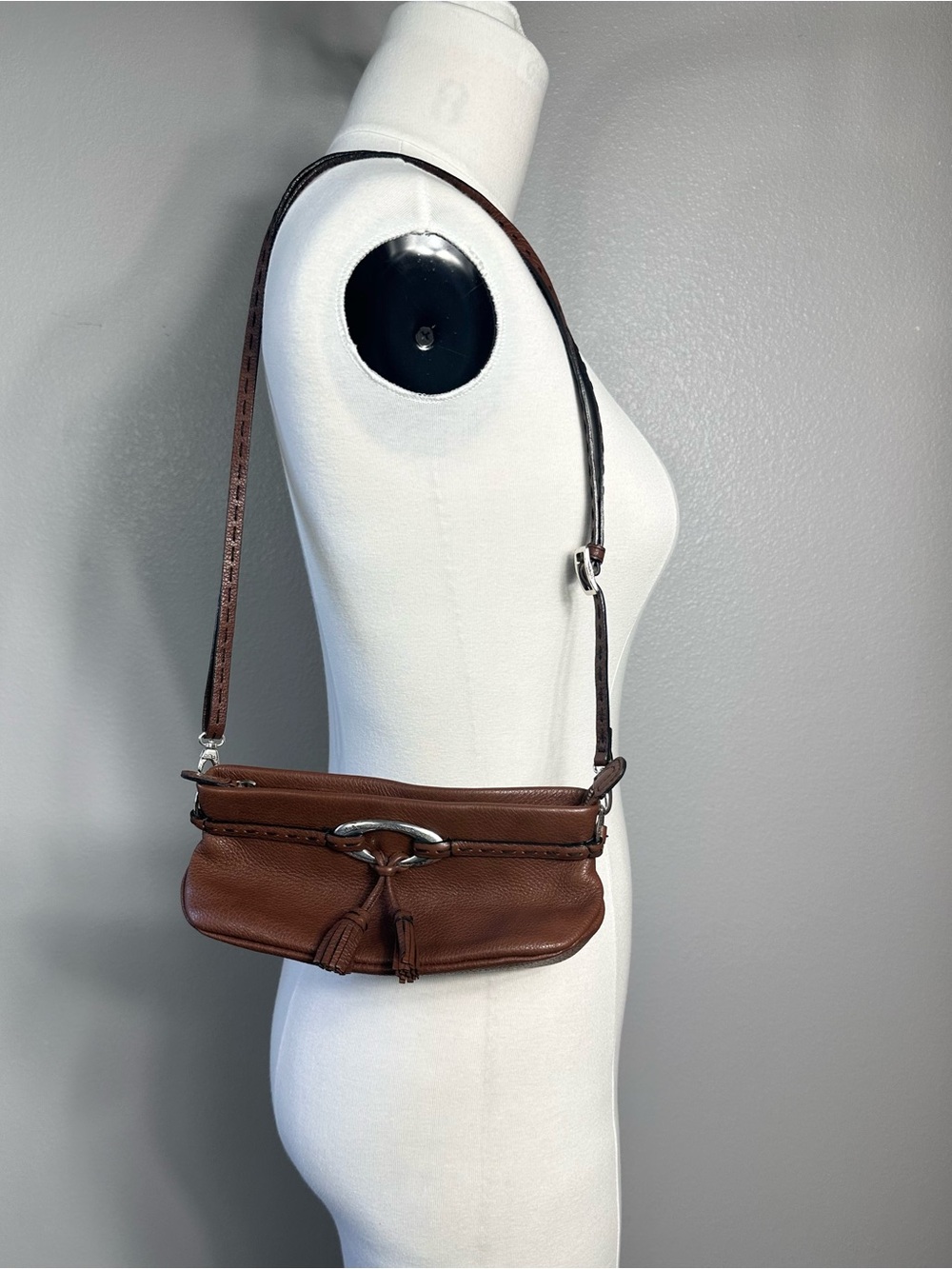 Brown Leather Tassel Crossbody Bag